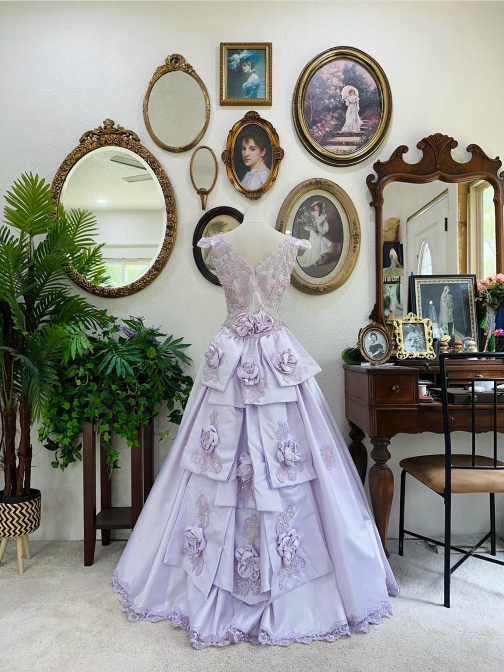Lavender Ball Gown with Floral Appliqué